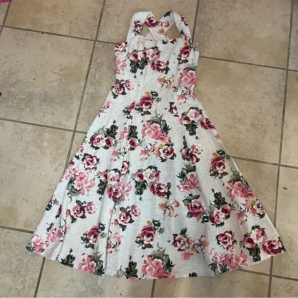 Vintage Linen Maxi Dress Daisy of California Floral XS/S Cottagecore USA Made - Picture 9 of 13